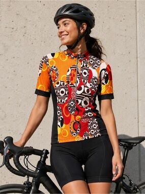 Sheila Moon Sahara Cycling Jersey Retro Geometric Print 1/4 Zip Made in SF Sz M